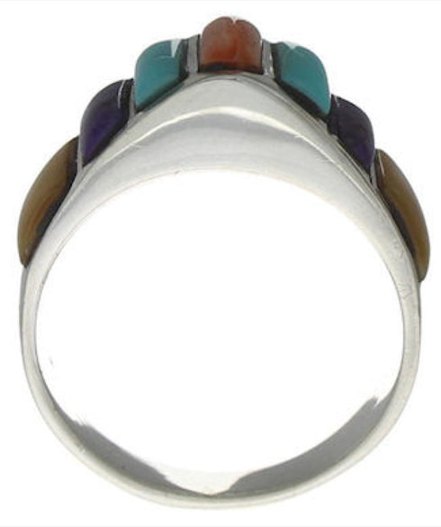 Southwest Sterling Silver Multicolor Inlay Ring Size 5-3/4 VX36616